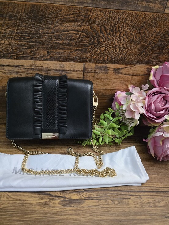 Michael Kors Handbags - Michael Kors Jade- Black Ruffle Accent Leather Crossbody with Gold Chain